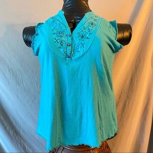 Bundle3&Save- 1X French Laundry Teal Embroidered Tank Top